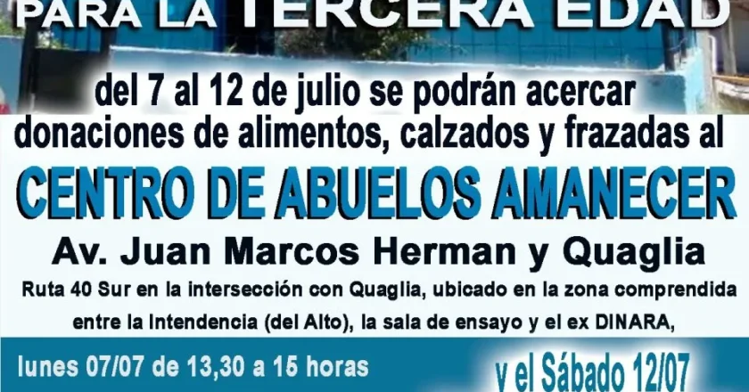 Bariloche: lanzan campaña solidaria para asistir a adultos mayores en invierno