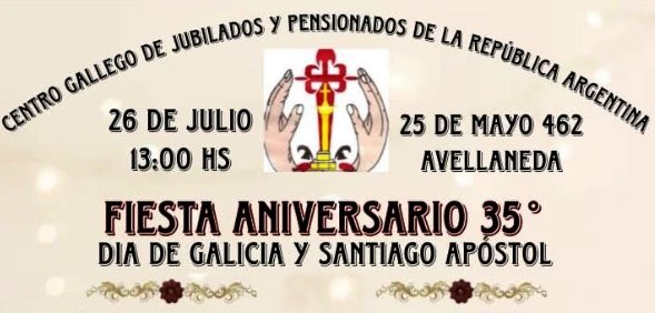 El Centro Gallego de Jubilados y Pensionistas de la República Argentina celebrará su 35° aniversario en Avellaneda
